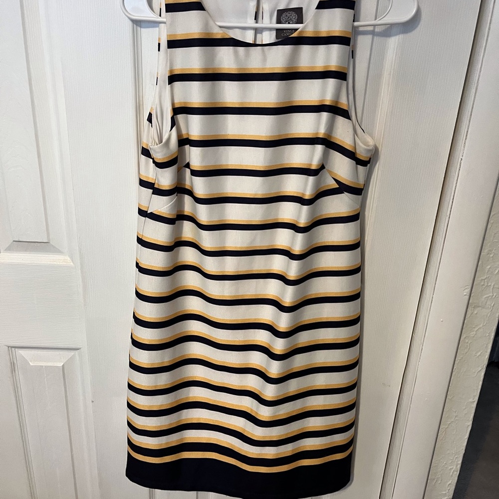 Vince Camuto Striped Sleeveless Dress -Navy , White, and Gold